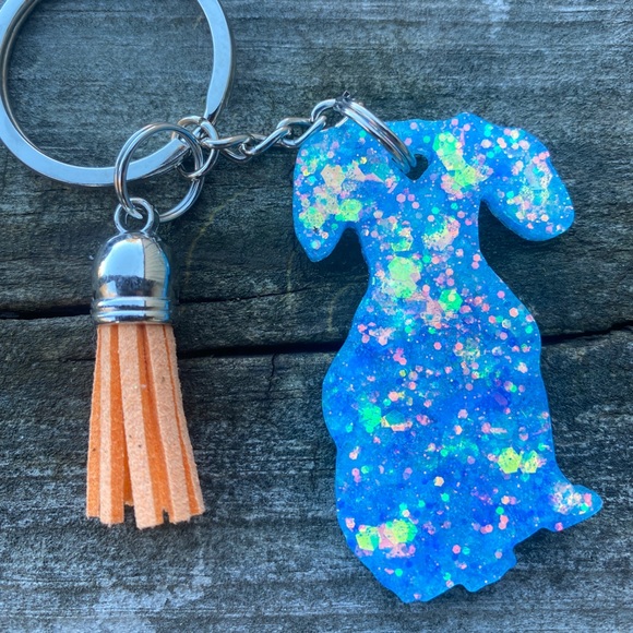 << Blue Multicolor Dog Keychain >> - Picture 2 of 3